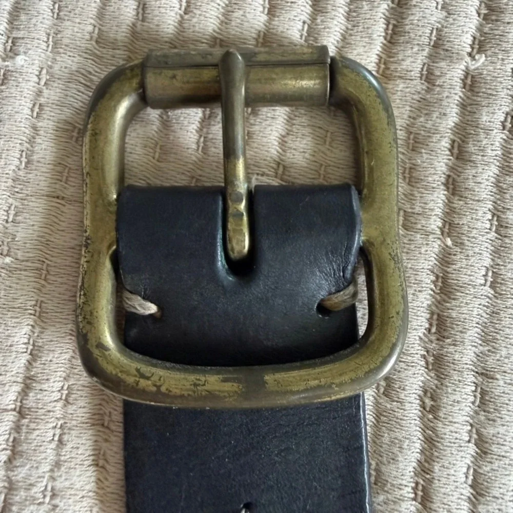 Banana Republic Leather Belt Mens 36 Black Brass Roller Buckle Casual Jeans
